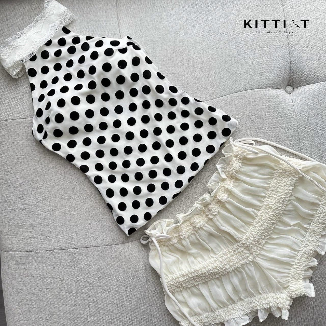 KITTI-T: Polka Dot Halter Top| เสื้อแขนกุดคอผูก ลายจุดโพลกาดอท