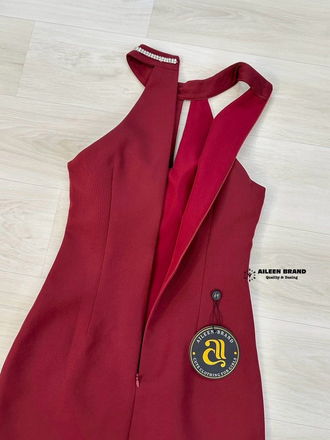 AILEEN: Halter Elegance Dress|เดรสฮอลเตอร์ไวน์แดง